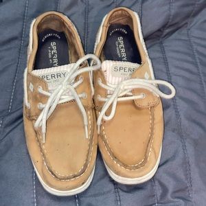 Pink and white striped Sperrys